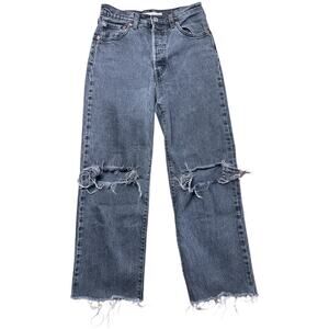 Levi's Ribcage Straight Gray Button Fly Ankle Distressed Jeans Women's Size 26W